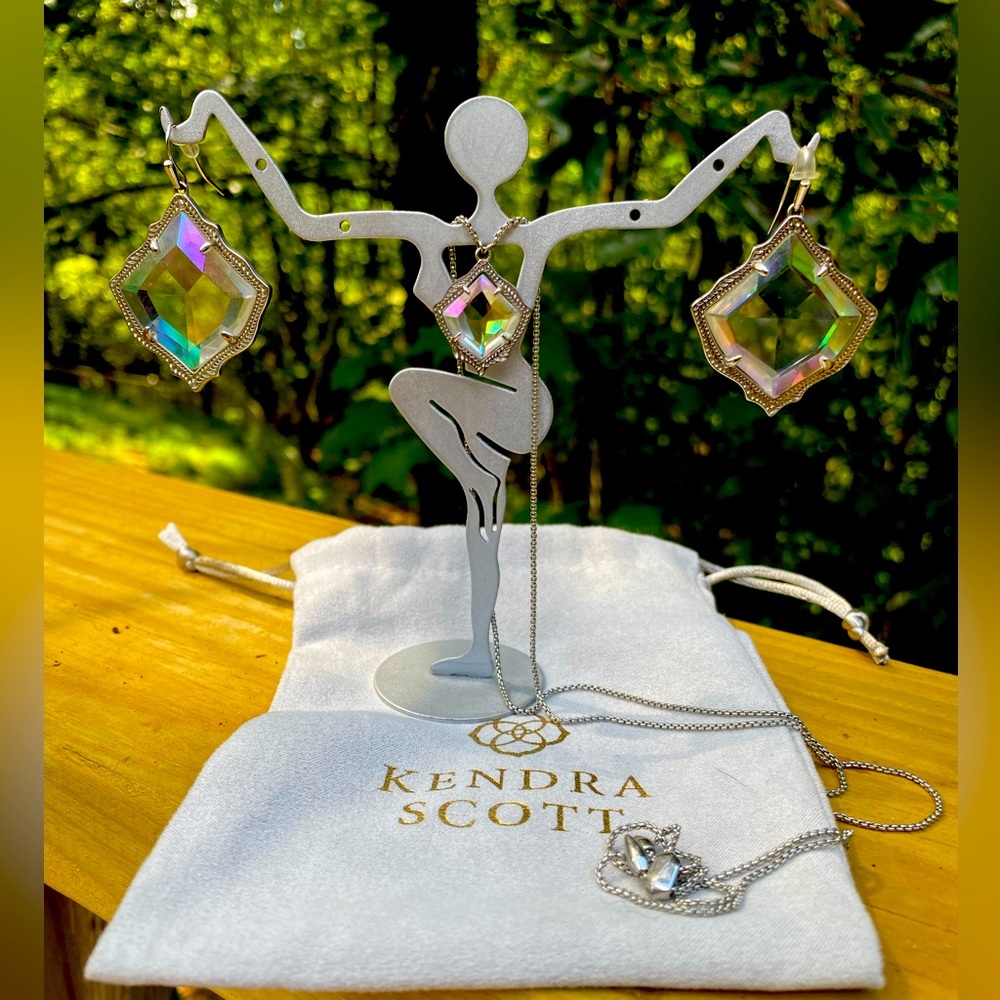 Kendra Scott Kirsten Silver tone & Dichroic Glass Drop Earring and Necklace Set